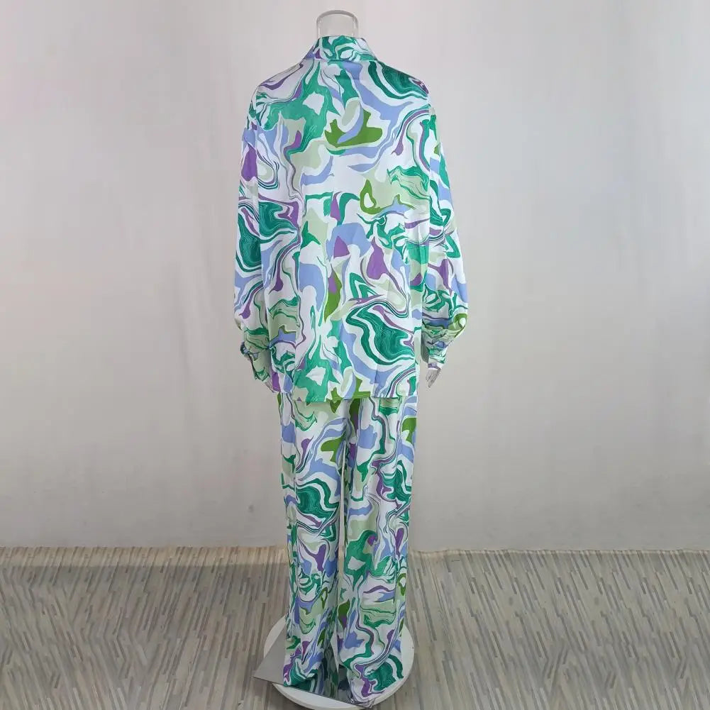 Dam Tvådelad Uppsättning Löst Sittande Polyester med Livligt Tryck-6