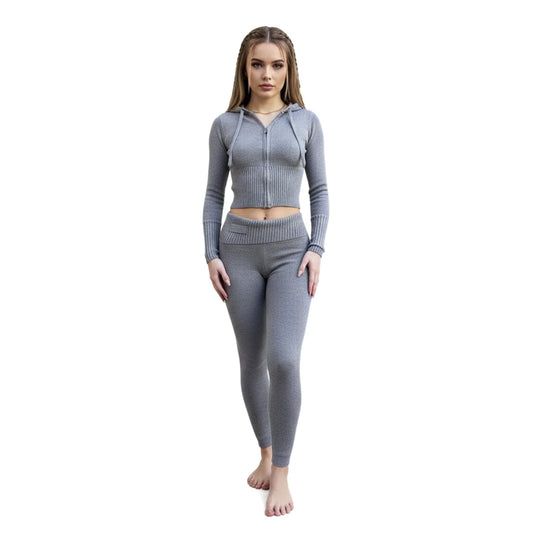 Dam Loungewear Set Tvådelat Mjuk Polyester Cardigan och Byxor