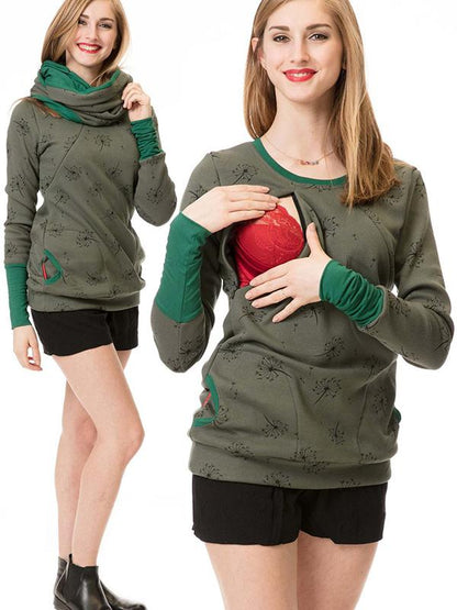 Kvinnors Graviditets Topp Blommönster Polyester Långärmad-3