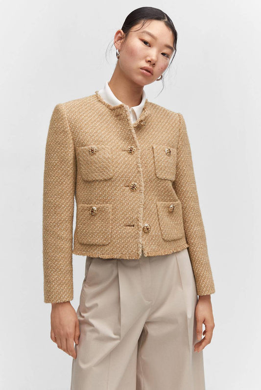 Kvinna Kort Jacka Elegant Tweed-1