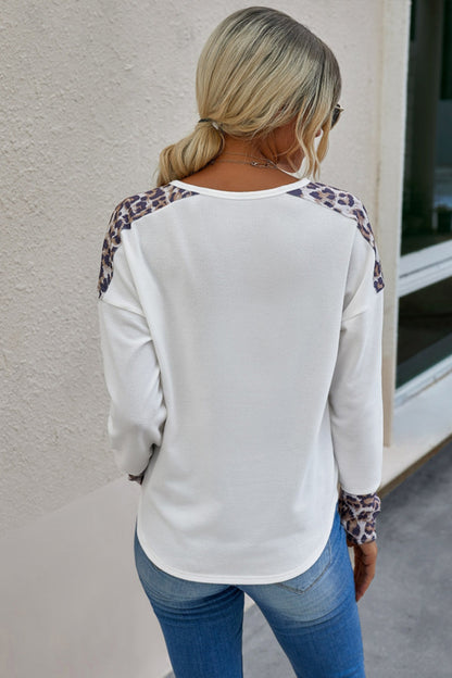 Dam Topp Leopardmönstrad Lång Ärmar Polyester-6