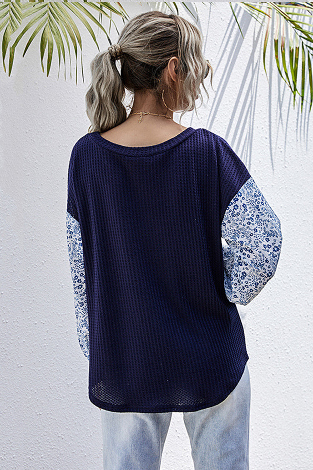 Dam Långärmad Topp Avslappnad Polyester Blommig Patchwork 4