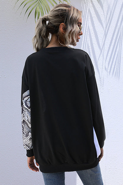 Dam Långärmad Tröja Leopardmönster Polyester Lös Passform-5