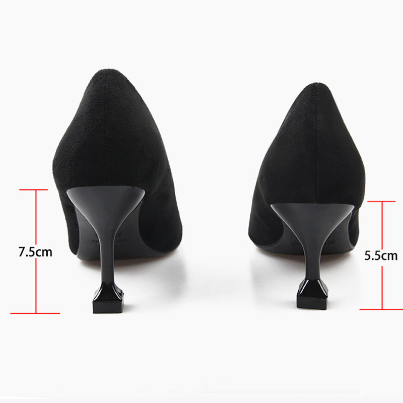 Dam Pumps Klassisk Häl Flock Spetsig Tå Mjuk Material 2