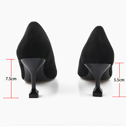 Dam Pumps Klassisk Häl Flock Spetsig Tå Mjuk Material 2