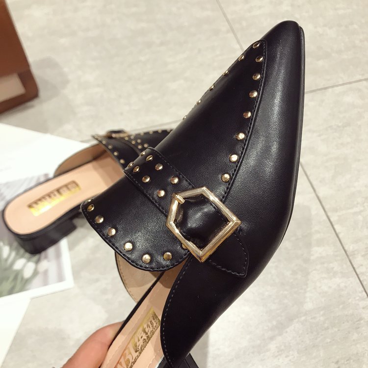 Dam Sandaler Fyrkantig Låg Syntetiskt Läder med Blockklack-4