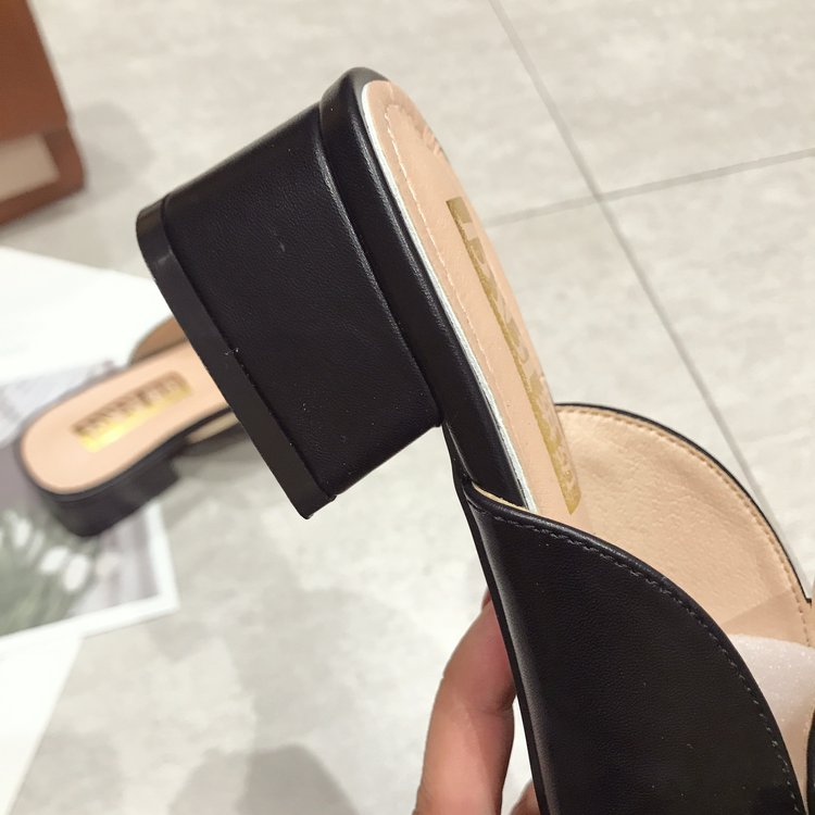 Dam Sandaler Fyrkantig Låg Syntetiskt Läder med Blockklack-5