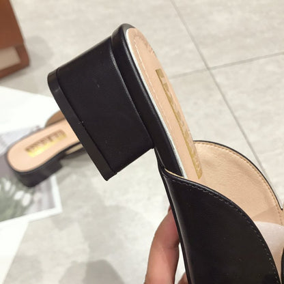 Dam Sandaler Fyrkantig Låg Syntetiskt Läder med Blockklack-5