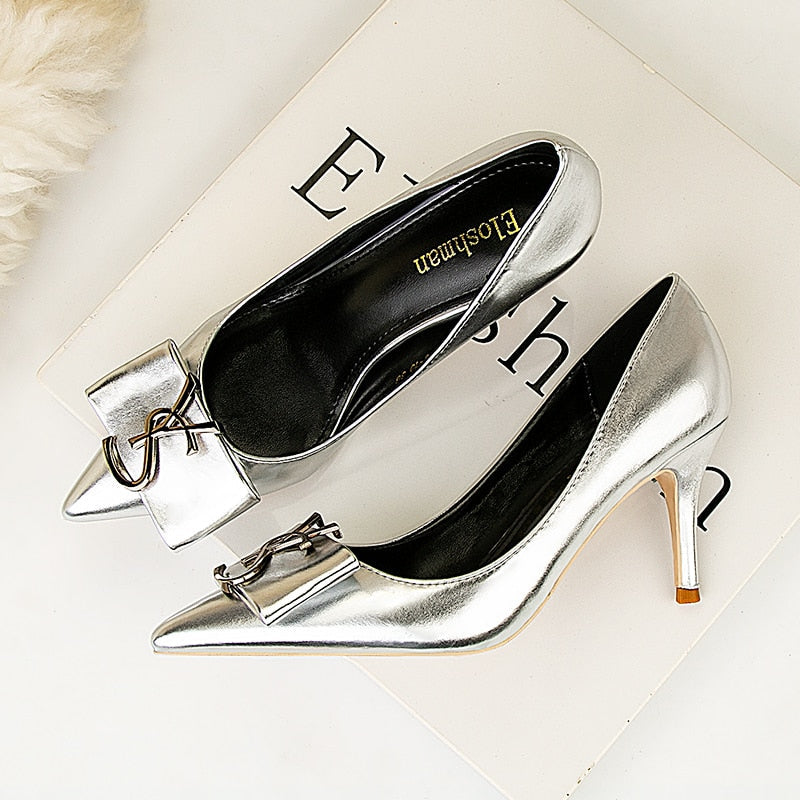 Dam Pumps Hög Klack PU Läder Slip-On Elegant Design-4