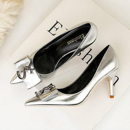 Dam Pumps Hög Klack PU Läder Slip-On Elegant Design-4