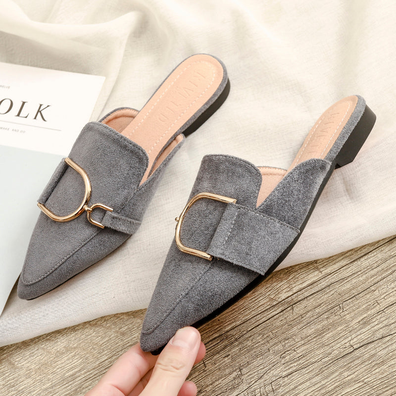Dam Tofflor Mules Avslappnade Flock med Gummisula 6