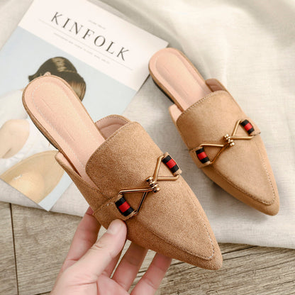 Dam Mules Spetsig Tå Flock Gummi-5