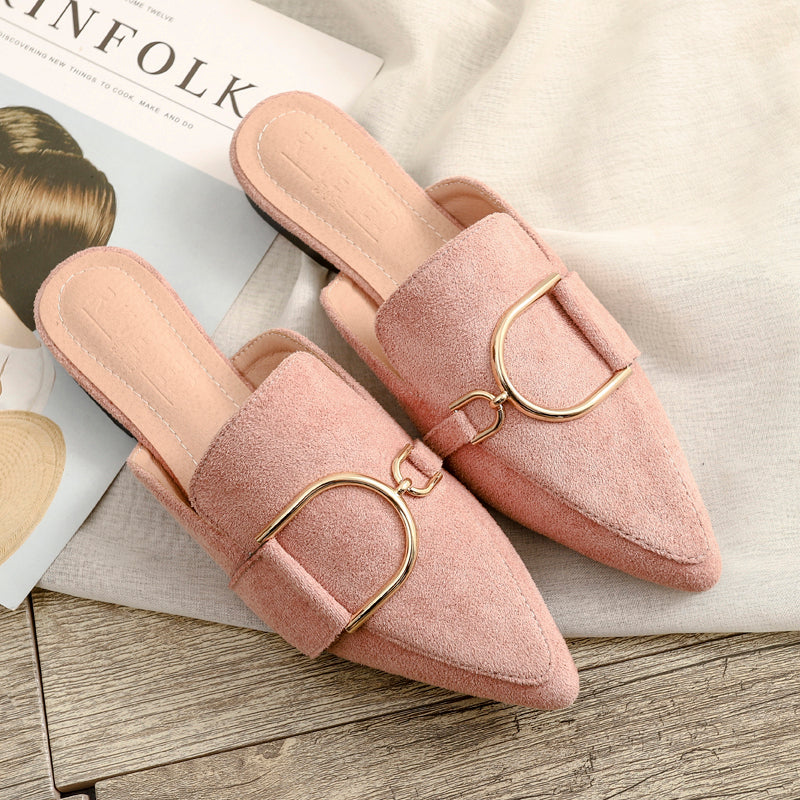 Dam Tofflor Mules Avslappnade Flock med Gummisula 3