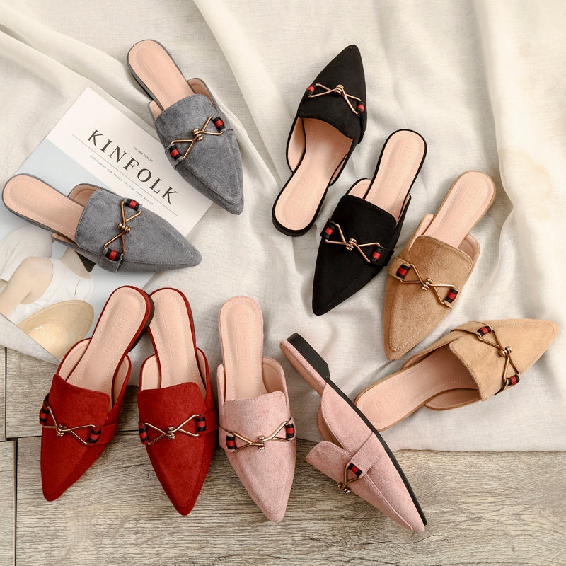 Dam Mules Spetsig Tå Flock Gummi-3