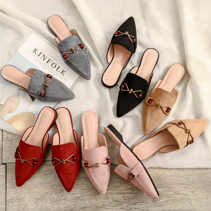 Dam Mules Spetsig Tå Flock Gummi-3