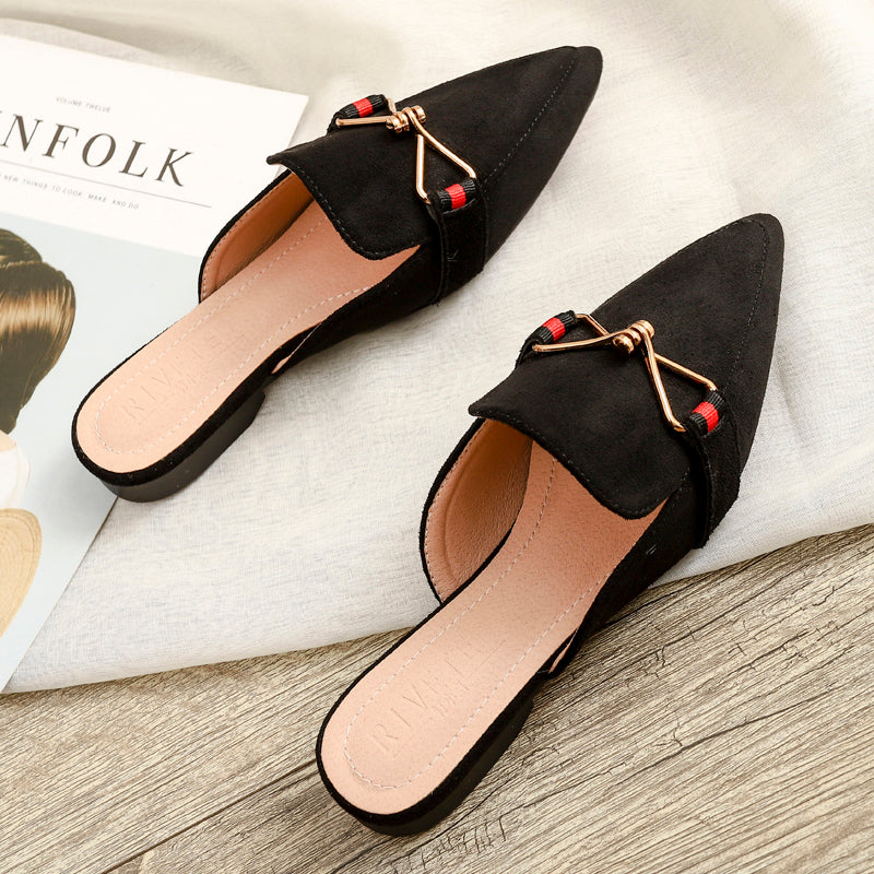 Dam Mules Spetsig Tå Flock Gummi-4