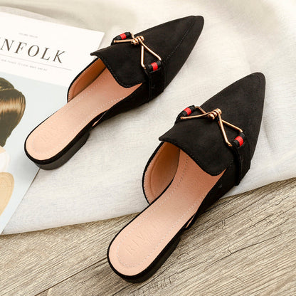 Dam Mules Spetsig Tå Flock Gummi-4