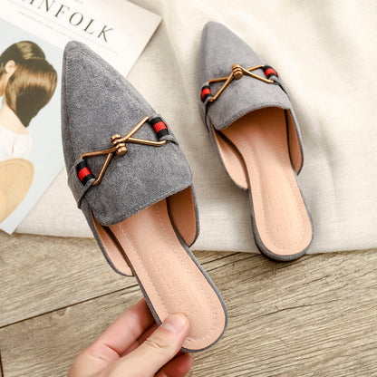 Dam Mules Spetsig Tå Flock Gummi-2