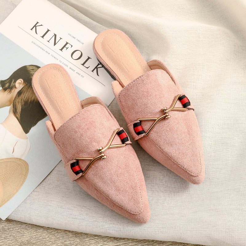 Dam Mules Spetsig Tå Flock Gummi-6