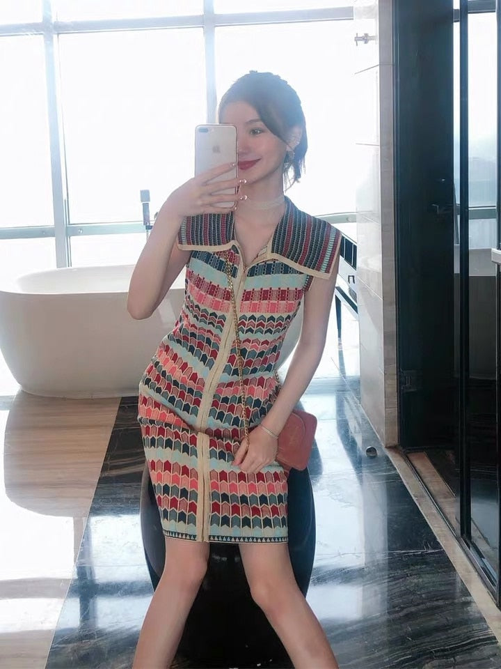 Kvinnors Mini Klänning Geometrisk Design Bomull-2