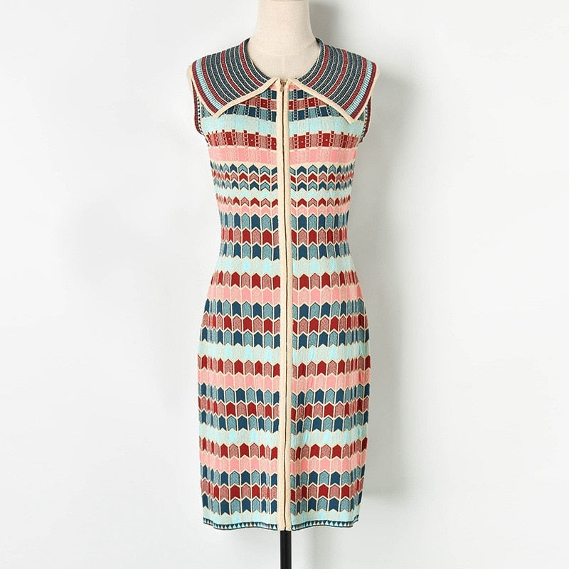 Kvinnors Mini Klänning Geometrisk Design Bomull-5
