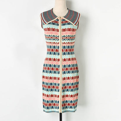 Kvinnors Mini Klänning Geometrisk Design Bomull-5