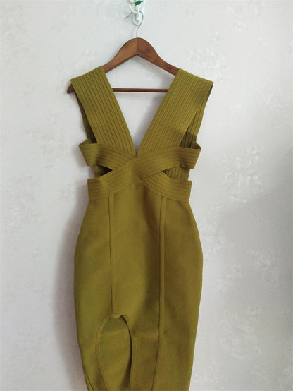 Dam Bodycon Klänning Ihålig Design Nylon Rayon Knälängd-5