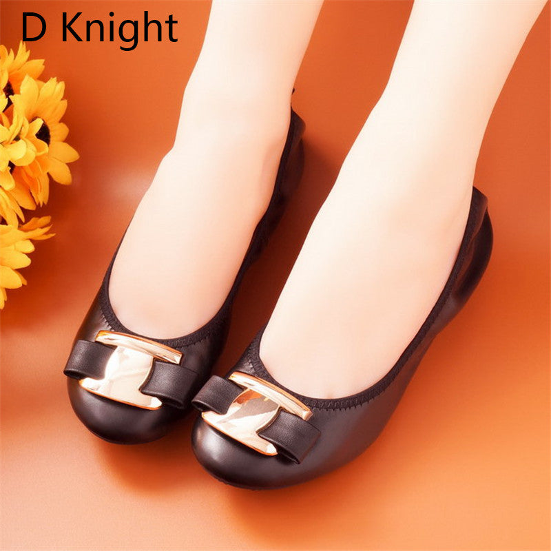 Dam Ballerina Skor Läder Platta Med Metallaccent-3