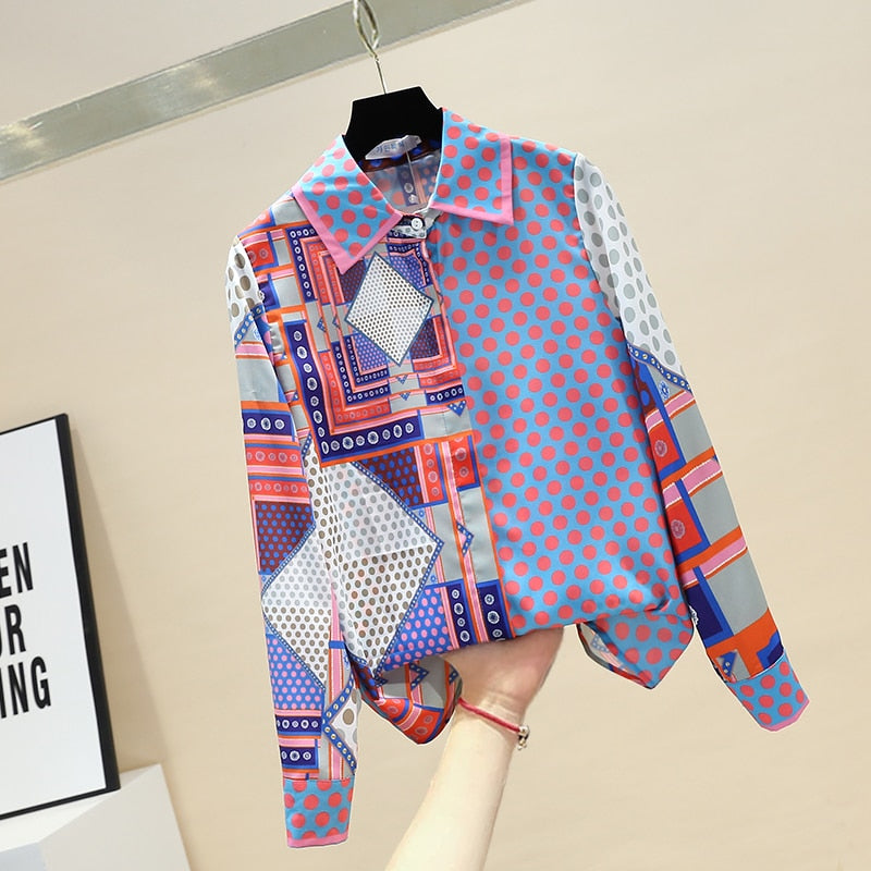 Dam Skjorta Standardstil Bomull Polyester med Omvandlingskrage-2