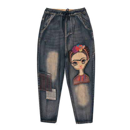 Dam Jeans Stretch Löst Passform Mjuk Denim-4