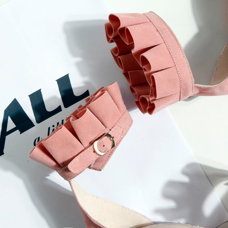 Dam Sandaler Ankelrem Öppen Tå PU Hög Klack med Plattform-5