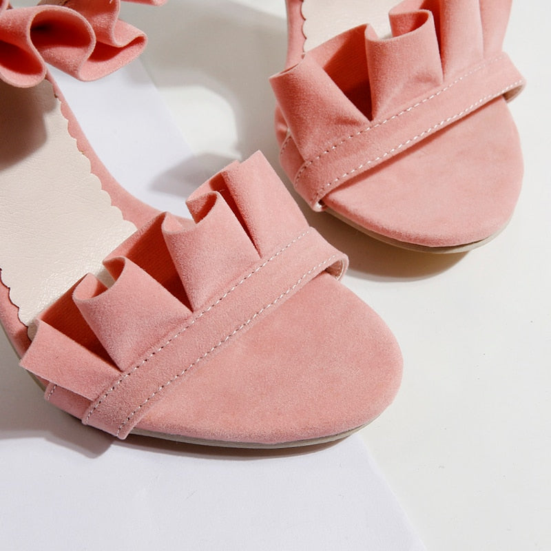 Dam Sandaler Ankelrem Öppen Tå PU Hög Klack med Plattform-6