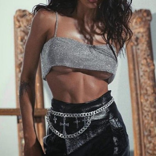 Dam Paljett Topp Glittrig Kort Stretch Polyester för Festtoppar-2