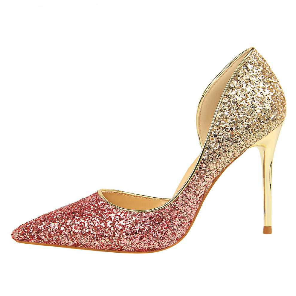 Dam Stiletto Pumps Glittriga Paljetter Hög Klack Gummi-2