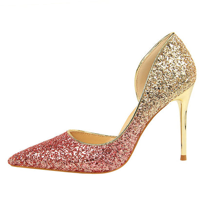 Dam Stiletto Pumps Glittriga Paljetter Hög Klack Gummi-2