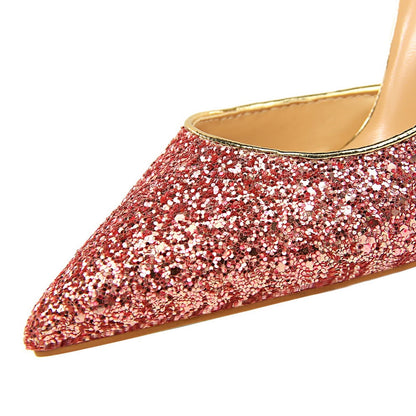 Dam Stiletto Pumps Glittriga Paljetter Hög Klack Gummi-4