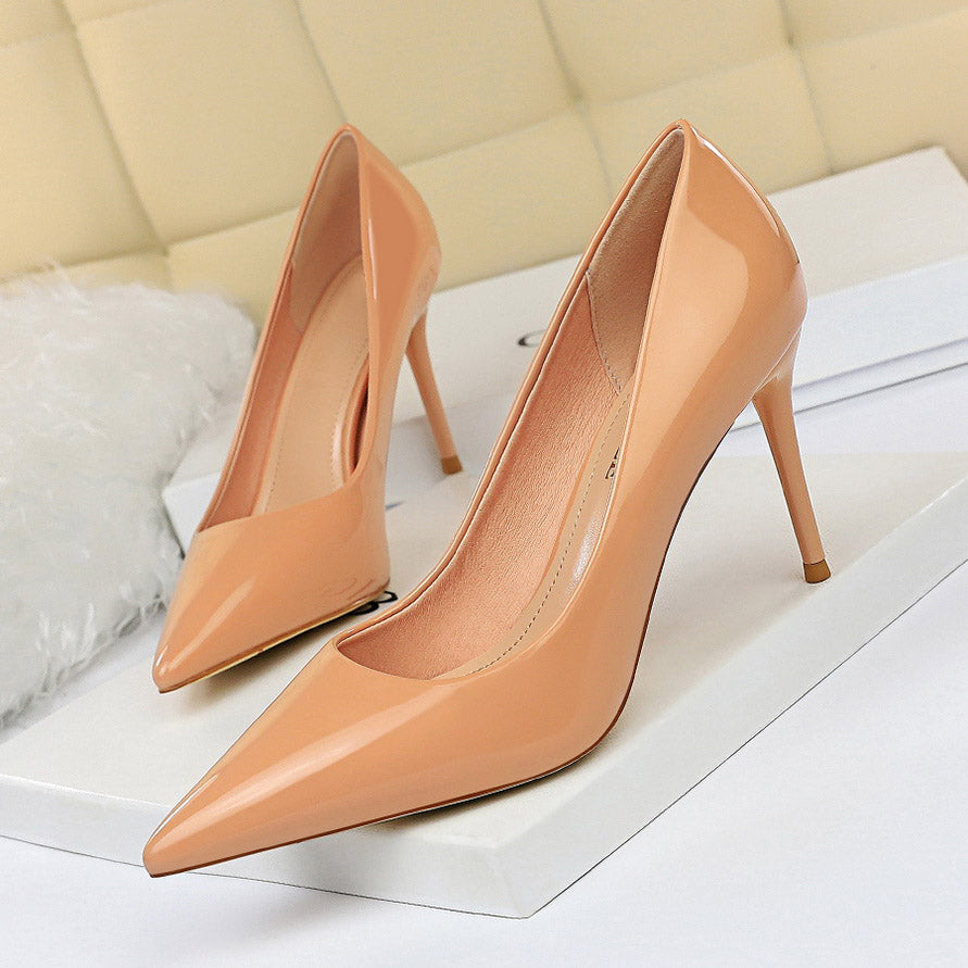 Dam Stilettpumps Spetsig Tå PU-läder Hög Klack-3