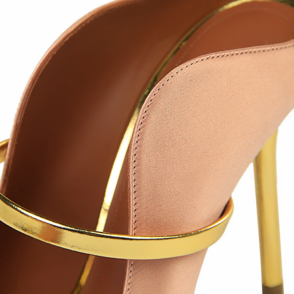 Dam Skor Dubbla O-ringmulor Satin Hög Klack-5