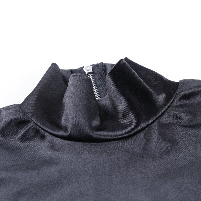 Långärmad Bodysuit Dam med Turtleneck och Blixtlås i Satin – Smickrande Passform och Enfärgad Design 6