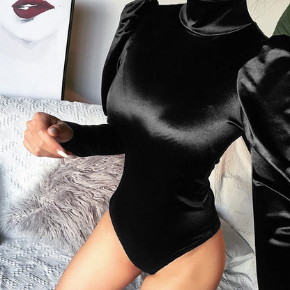 Långärmad Bodysuit Dam med Turtleneck och Blixtlås i Satin – Smickrande Passform och Enfärgad Design 4