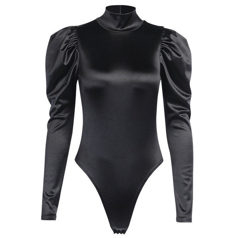 Långärmad Bodysuit Dam med Turtleneck och Blixtlås i Satin – Smickrande Passform och Enfärgad Design 5