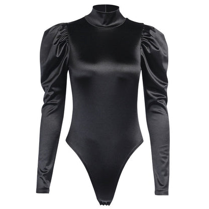 Långärmad Bodysuit Dam med Turtleneck och Blixtlås i Satin – Smickrande Passform och Enfärgad Design 5