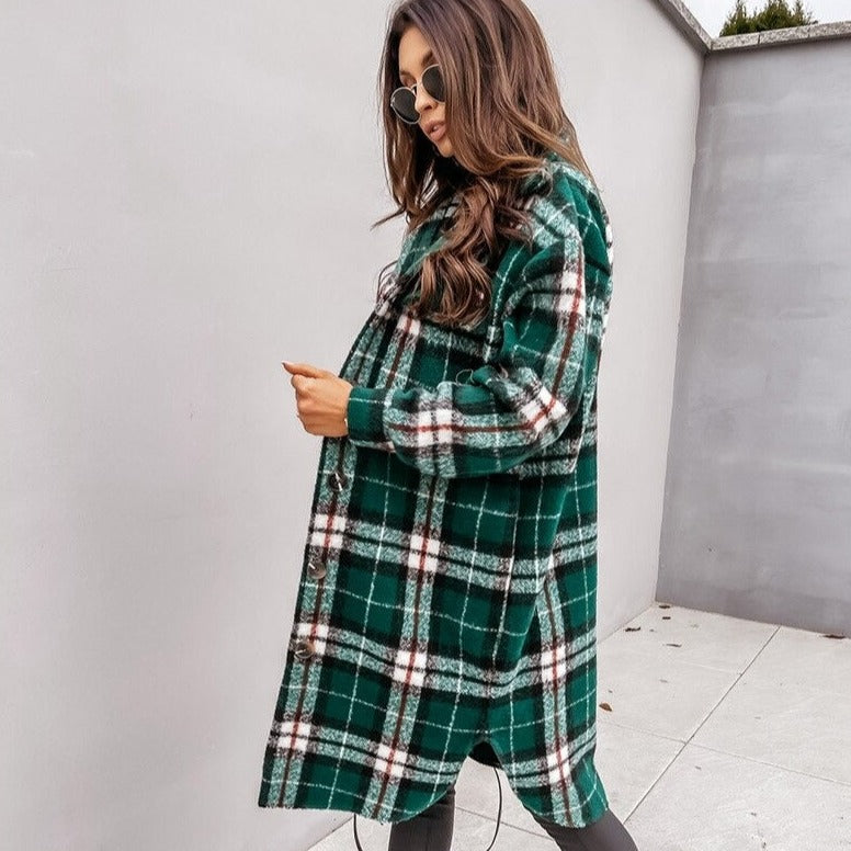 Kvinnors Lång Gardigan Karomönster 100% Bomull-6