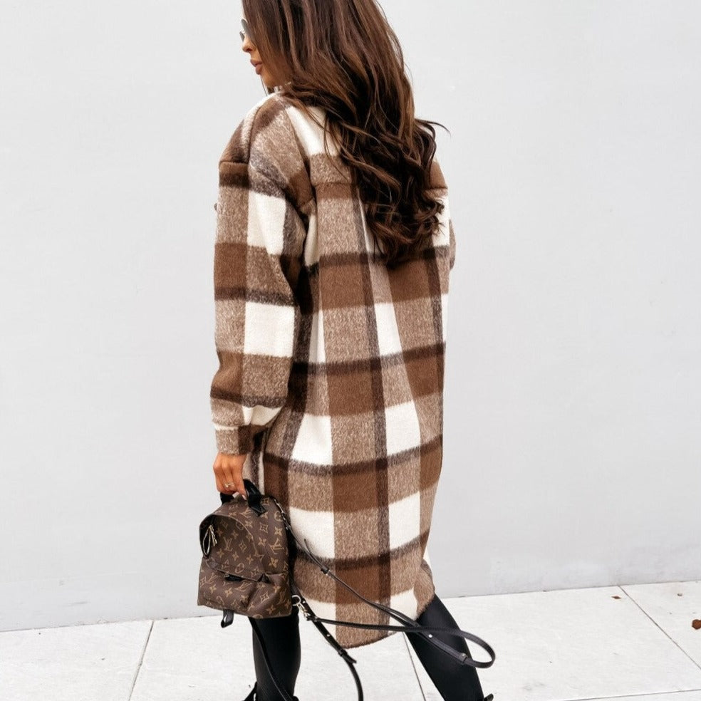 Kvinnors Lång Gardigan Karomönster 100% Bomull-4