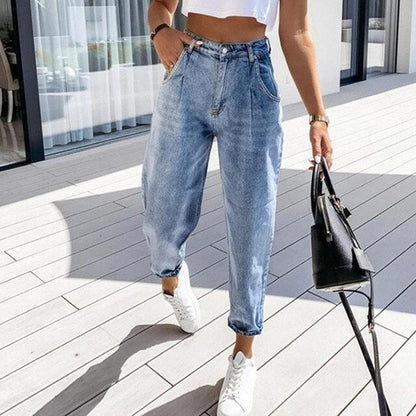 Dam Jeans Hög Midja Lösa Ben Denim-2