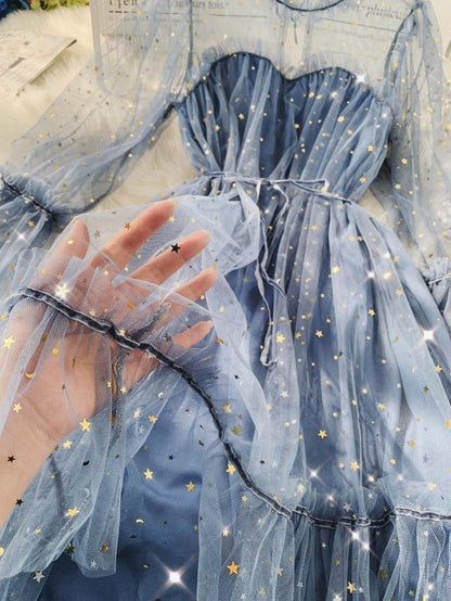 Dam Midi Klänning med Paljetter och Transparent Halsringning för Fina Tillfällen-3