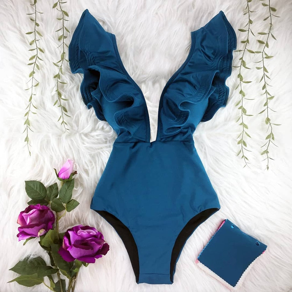 Baddräkt Dam Blommig Design Ärmlös Polyester Shaping-4