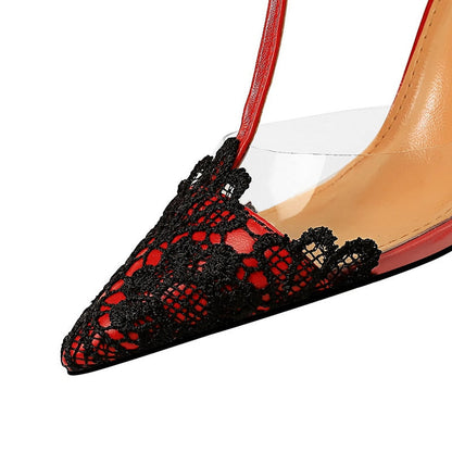 Dam Pumps Ankelremmar Spetsiga Tår PU Hög Klack-5