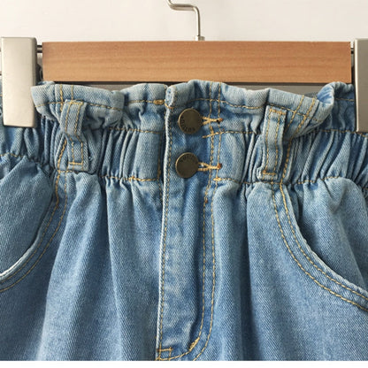 Högmidjade Denimshorts för Dam med Ruffles och Fickor – 100% Bomull, Casual Stil 3