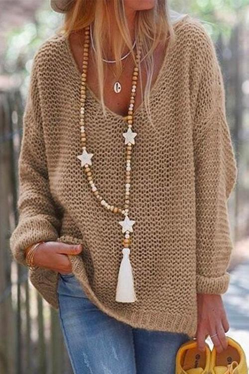 Variant image for Stickad Dam Tröja V-ringad i Solid Design med Långa Ärmar-3